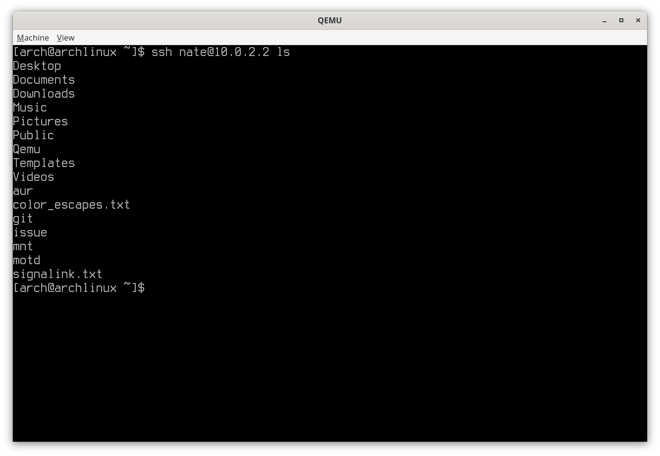 Screen capture of an SSH command executed on another host.