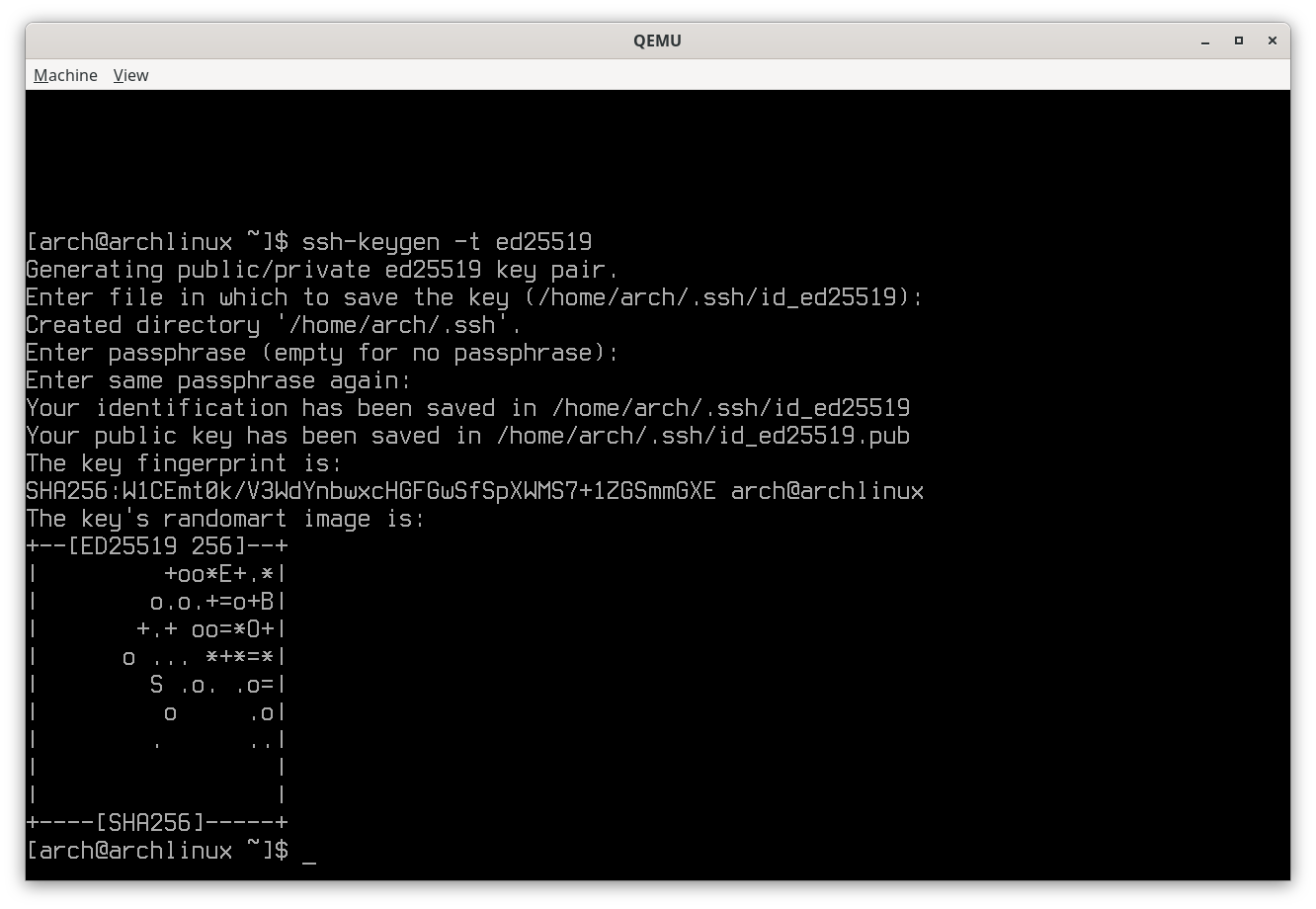 Screen capture of generating an SSH key.