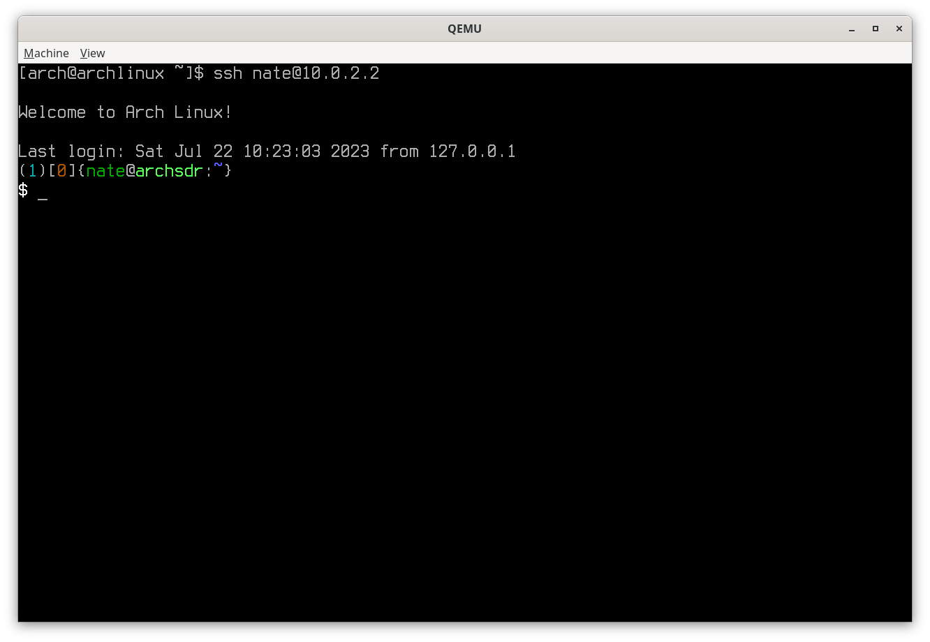 Screen capture of an SSH connection to another host.