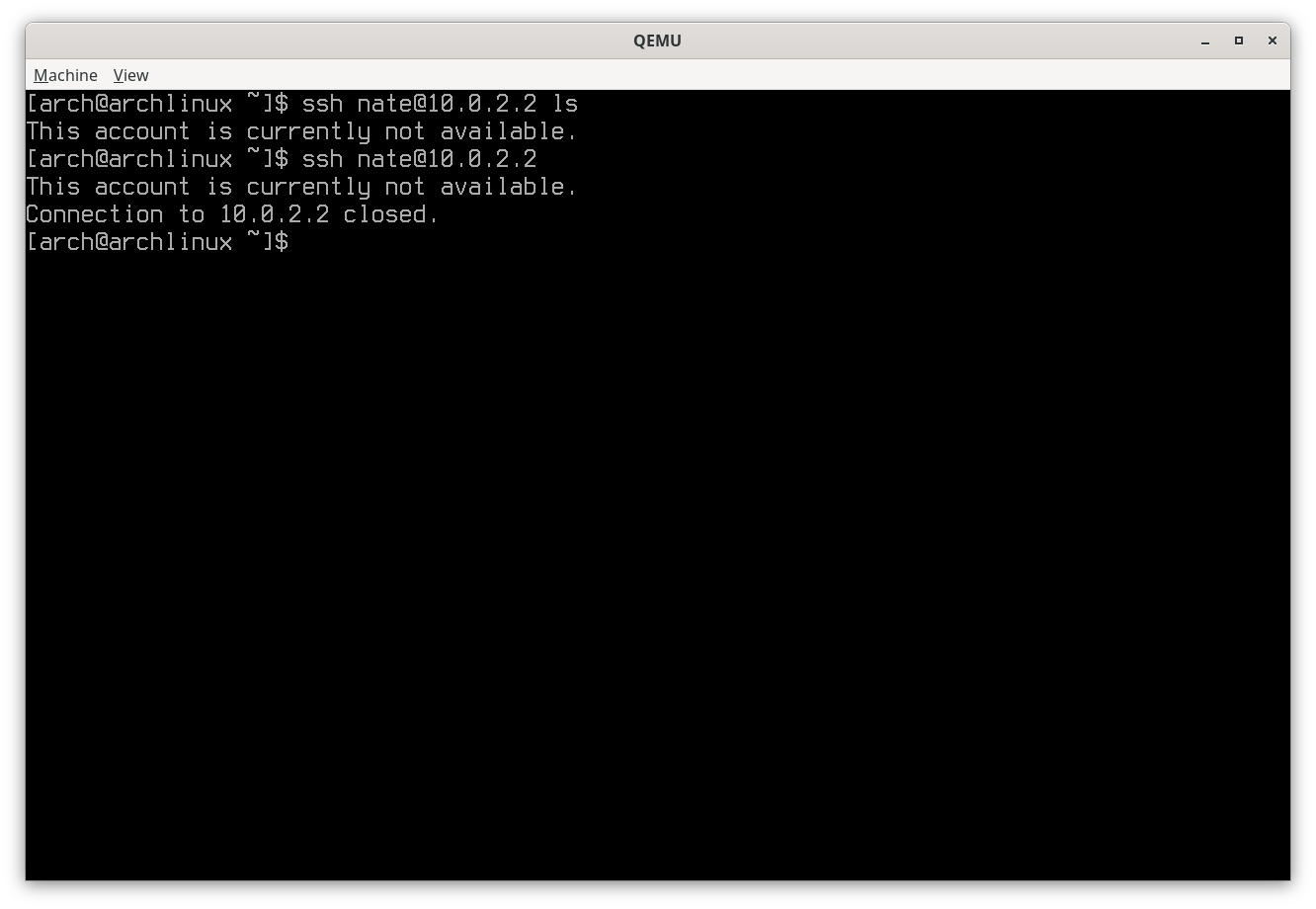 Screen capture of an SSH command prevented from succeeding.