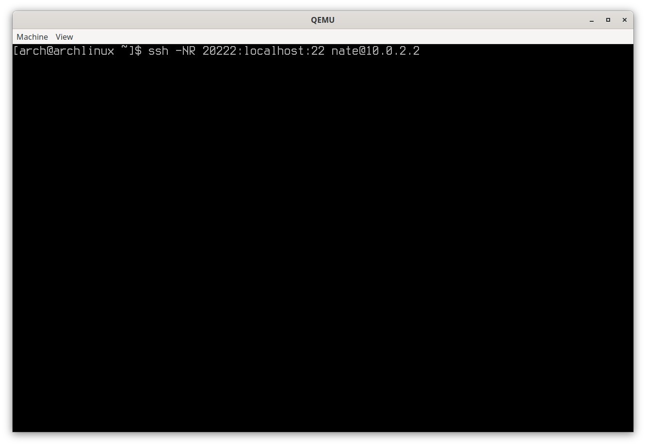 Screen capture of an SSH reverse tunnel command.